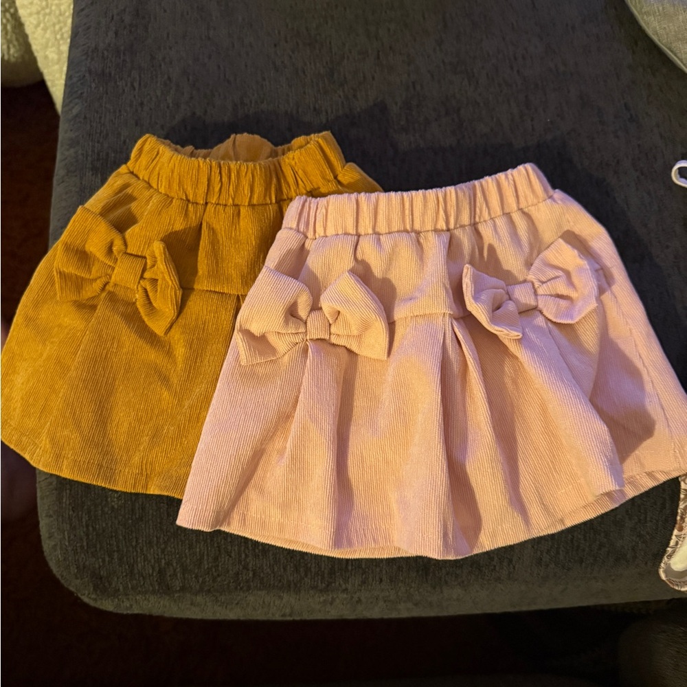 Adorable Bow Accent Skirts - Mustard and Pink